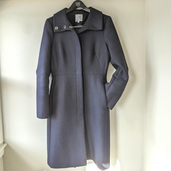 ASOS Belted, Funnel Neck, Fit & Flare, Navy Wool Coat - Picture 1 of 13